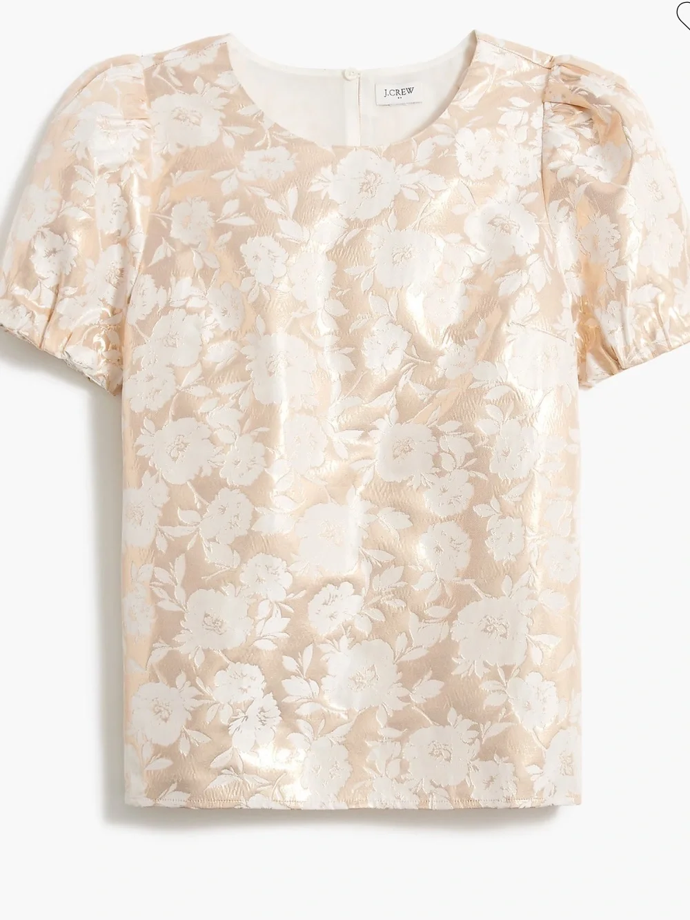 J.Crew Jacquard Puff-Sleeve Top Ivory Gold